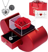 Preserved Real Rose Eternal Love Real W/I Love You Necklace Set
