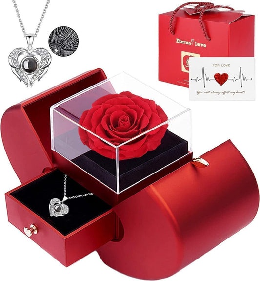 Preserved Real Rose Eternal Love Real W/I Love You Necklace Set