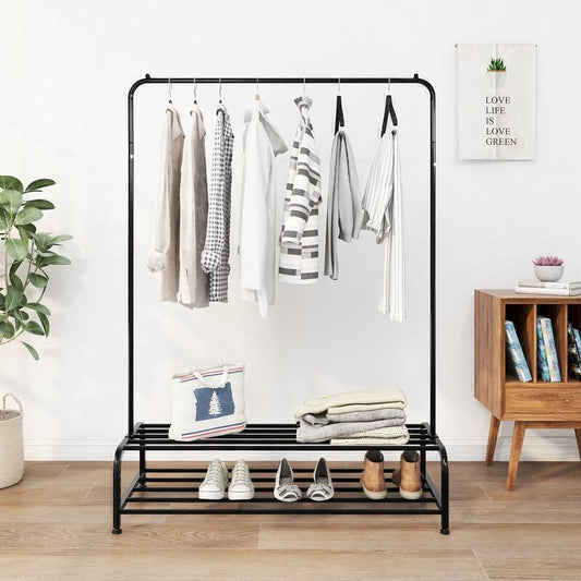 Clothing Rolling Rack Metal Shelves Cloth Hanger W/Top Rod Organizer