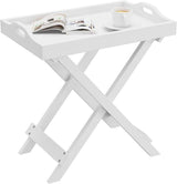 Folding Tray Table Side Table Removable Top Food Serving, White