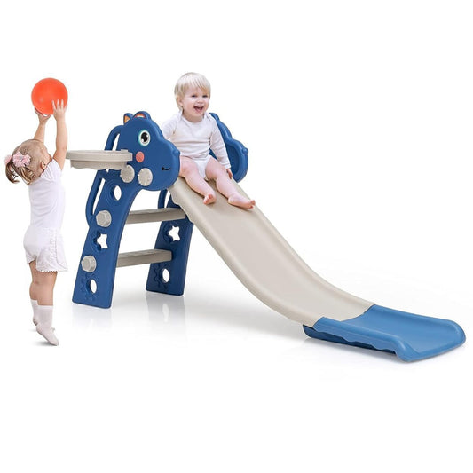 Freestanding 3-in-1 Slide Play Climber Set W/ Basketball Hoop -Blue