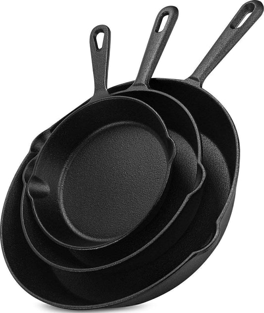 Pre-Seasoned Non-stick Cast Iron Skillet Set 3-Piece (6"- 8"-10")