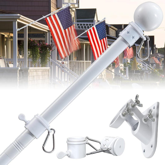 Flag Pole Kit W/Holder 6 Ft Metal Flagpole 3'x5' Flag Pole, White