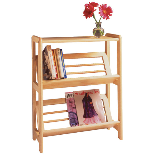 Wood Juliet Tilted Bookshelf 2-Tier Stand Natural Finish Book Storage