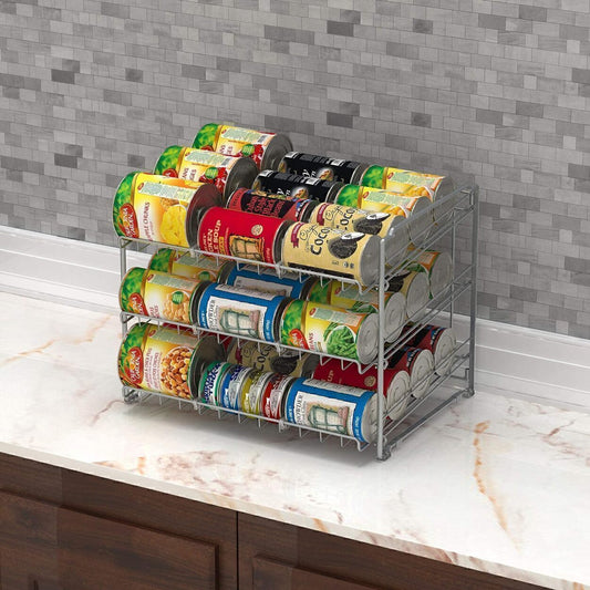 Stackable Sturdy Construction Can Rack Organizer, Silver