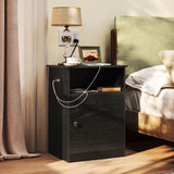 Nightstand AC USB Power Outlet Sofa End Side Cabinet Table Night Stand