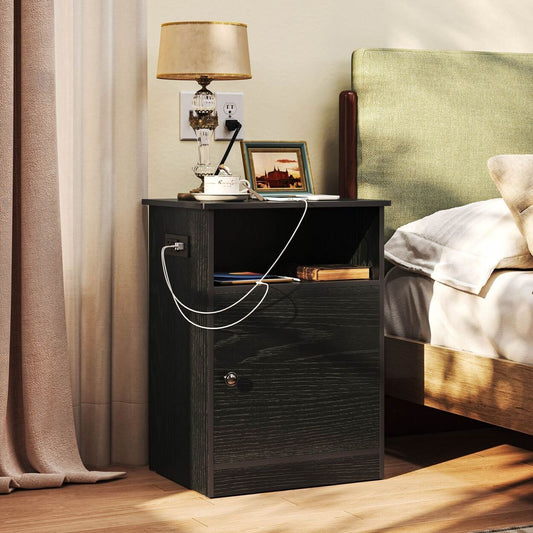 Nightstand AC USB Power Outlet Sofa End Side Cabinet Table Night Stand