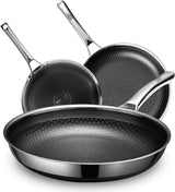 Hybrid Pans Set Nonstick 3 Piece Stainless Steel Set, 8",10"&12"