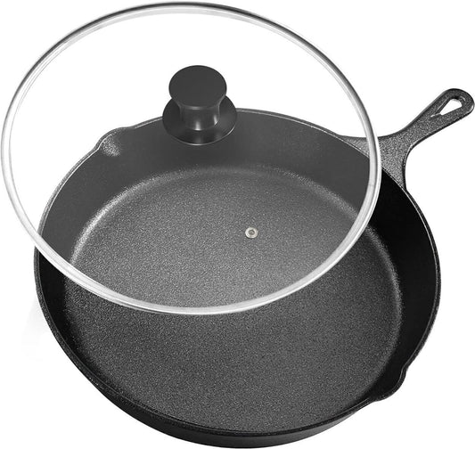 Pre-Seasoned Cast Iron Skillet W/ Lid Nonstick Frying Pan-8 inch