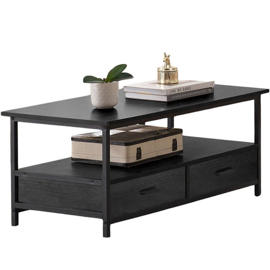 Coffee Table With Drawers 2-Tier Open Shelf Storage Coffee Table