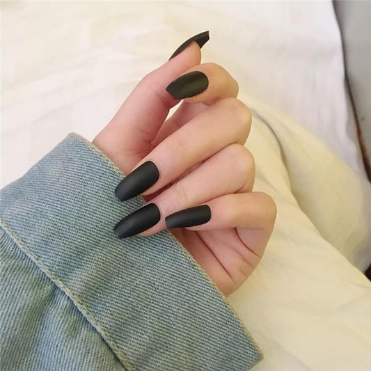 Black False Nails Women Girls Black Fake Nails Press On , 24Pc