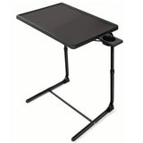 Foldable TV Tray Table 6 Heights Built-in Cup Holder Tray, Black