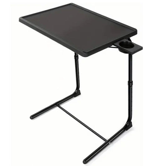 Foldable TV Tray Table 6 Heights Built-in Cup Holder Tray, Black