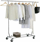 Adjustable Clothing Rack Rolling Folding Garment Rack, Chrome