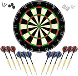 Dartboard With Staple-Free Bullseye and 12 Steel Tip Dart Set