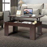 Lift Top Table W/ Hidden Compartment Pop-UP Coffee Table-Brown
