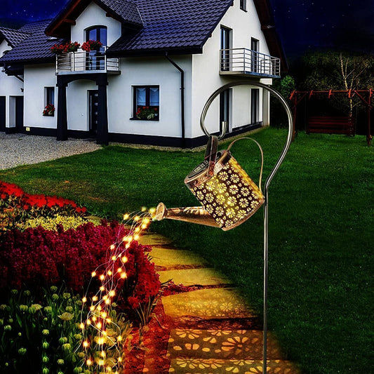 Solar Watering Can W/Lights Hanging Solar Lantern Walkway Decor