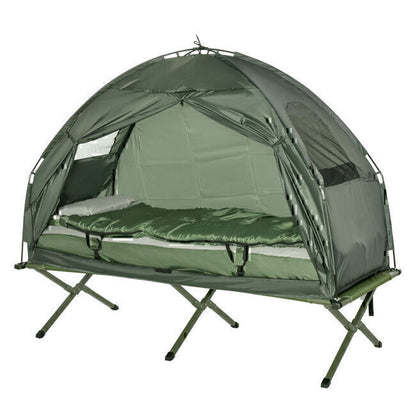 Outdoor Folding Tent Elevated Camping Cot w/Air Mattress Sleeping Bag