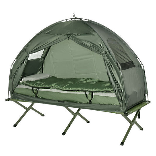 Outdoor Folding Tent Elevated Camping Cot w/Air Mattress Sleeping Bag