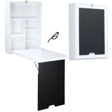 Wall Mounted Desk Convertible Fold Out Table W/Shelves, White