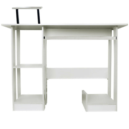 Contemporary White Office Desk with 3-Tier Shelves Workstation
