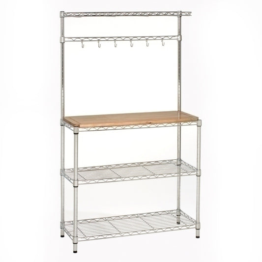 Seville Classics UltraZinc Baker's Rack Rubberwood Top Work Station