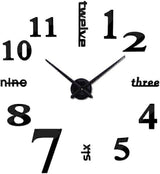 Frameless 3D Wall Clock Round Shape Modern Quartz Clock Sticker, Black