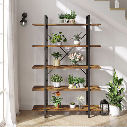 5-Tier Particle Board bookcase Rustic Vintage Open Storage Bookshelf