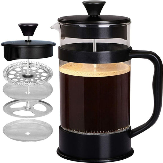 French Espresso Squeeze Press 32oz Triple Filters 8 Coffee Cups Maker
