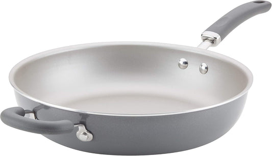 Rachael Ray Deep Frying Pan 12.5" Nonstick Aluminum Skillet-Gray