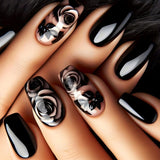 False Nails Rose Flower Acrylic Press Stick On Nails, 24Pcs