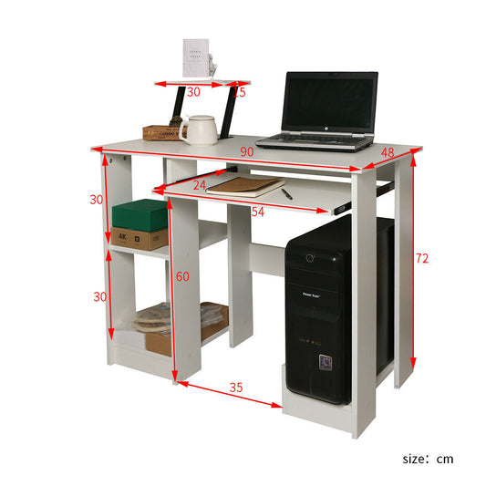 Contemporary White Office Desk with 3-Tier Shelves Workstation
