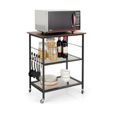 Rolling 3-Tier Cart Kitchen Serving Cart Utility Standing Rack