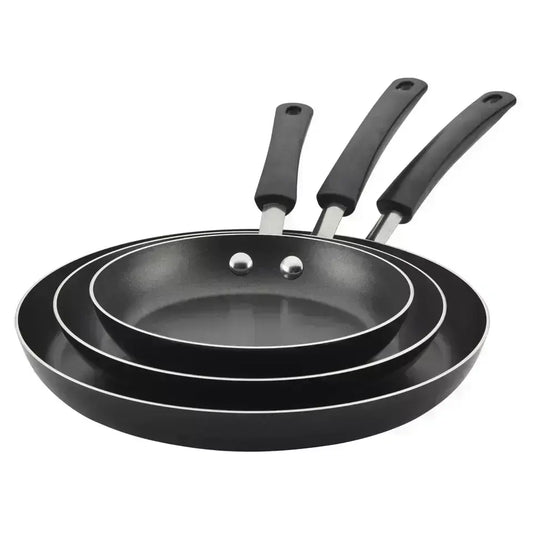 Fry Pan Set Aluminum Non-Stick 3-Piece Pan Skillet Set, Black