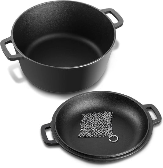 Cast Iron Dutch Oven Pre-seasoned Stock Pot W/Lid Pan Set, 5 Qt