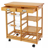 Rolling Wood Cart Kitchen Island Trolley Storage Drawers Stand