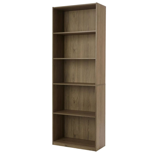 Bookcase 5-Shelf Adjustable Shelves Storage Organizer, Rustic Oak