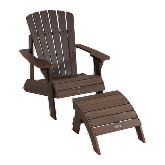 Lifetime Adirondack Outdoor Patio Simulated Wood Chair & Ottoman Combo