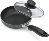 Nonstick Aluminum Frying Pan W/Glass Lid Non-Stick - 6", Black