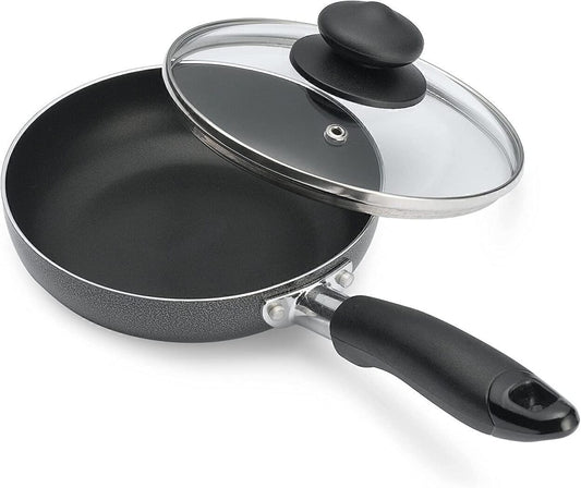 Nonstick Aluminum Frying Pan W/Glass Lid Non-Stick - 6", Black