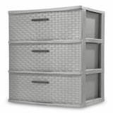 Wide 3 Opaque Drawer Storage Cart Weave Cabinet Tower, Cement
