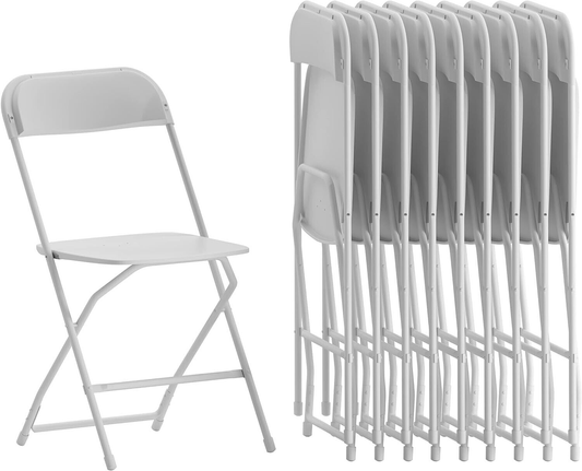 Folding Chair Plastic Party Event Folding Chair, White -10 Pack