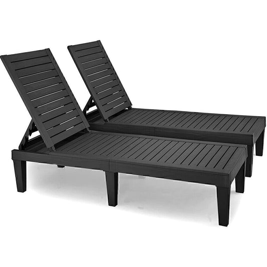 Set of 2 Lounge Chair Patio Chaise Beach Pool Sun Recliner