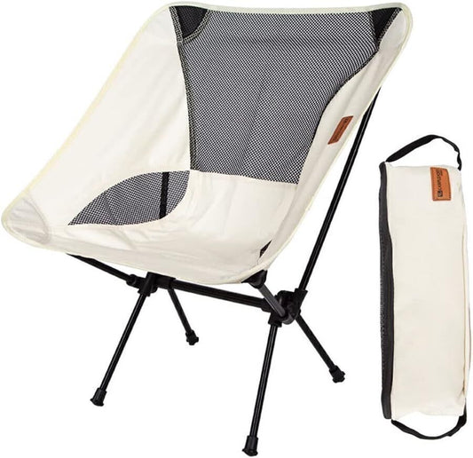 Portable Camping Chair Folding Backrest Chair W/Storage Bag-White