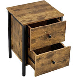 Industrial Side Sofa Wooden Accent 2-Drawers End Table, Rustic Brown