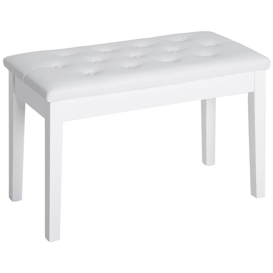 Piano Bench w/Storage Solo Duet Leather Padded Piano Seat-White