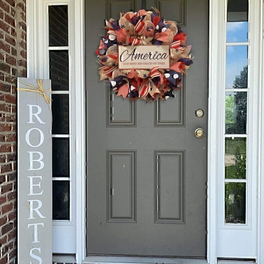 Patriotic Independence 4th of July Memorial Day Wreath Hanging Decor