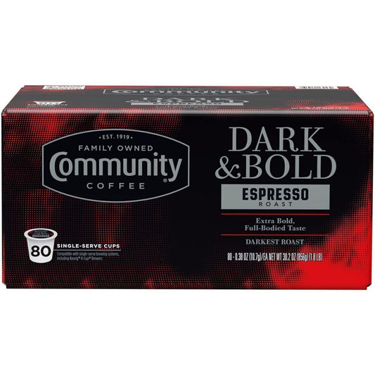 Community Coffee Dark & Bold Espresso Roast Coffee Pods-80 Count