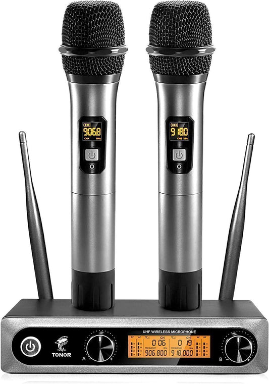 Wireless UHF Mic System Dual Cordless Dynamic Handheld Microphone
