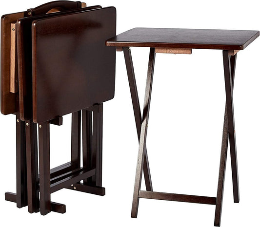 Folding Trays W/Matching Storage Rack Trays- 4-Pack, Espresso